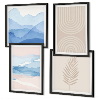 Composizione di 4 quadri Foglie onde beige blu