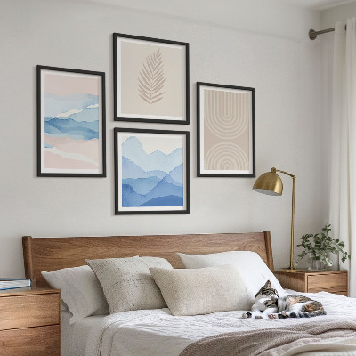 Composizione di 4 quadri Foglie onde beige blu