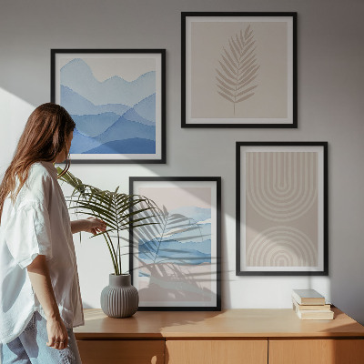 Composizione di 4 quadri Foglie onde beige blu