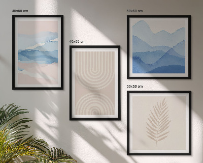 Composizione di 4 quadri Foglie onde beige blu