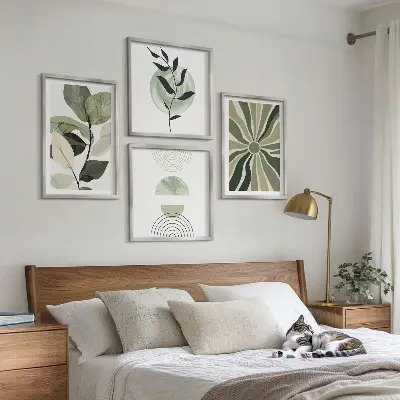Forme geometriche vegetali polittico con cornice