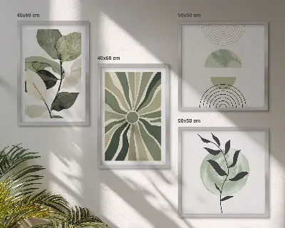 Forme geometriche vegetali polittico con cornice
