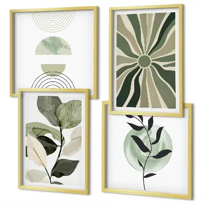 Forme geometriche vegetali polittico con cornice