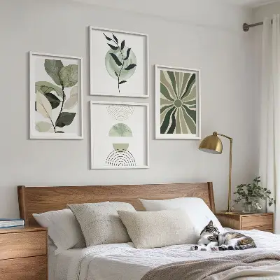 Forme geometriche vegetali polittico con cornice