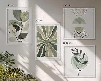 Forme geometriche vegetali polittico con cornice