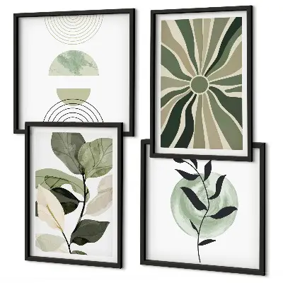 Forme geometriche vegetali polittico con cornice