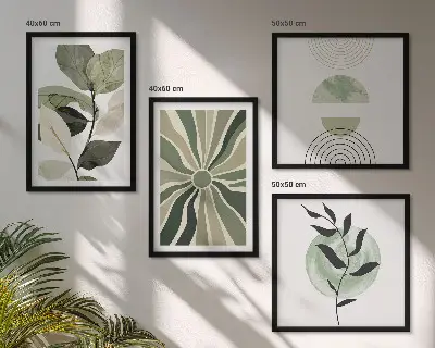 Forme geometriche vegetali polittico con cornice