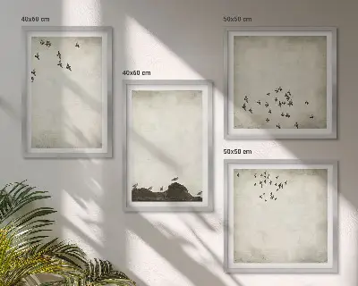 Dipinto minimalista di un uccello con cornice polittico