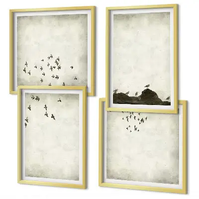 Dipinto minimalista di un uccello con cornice polittico