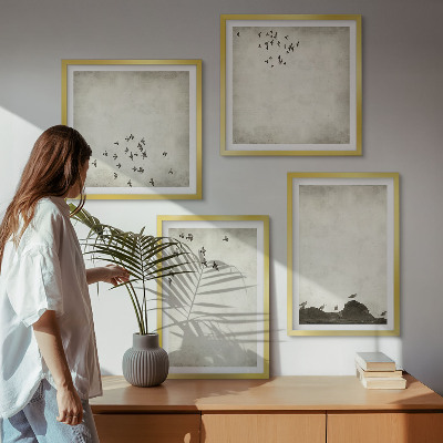 Polittico con cornice Dipinto minimalista di un uccello