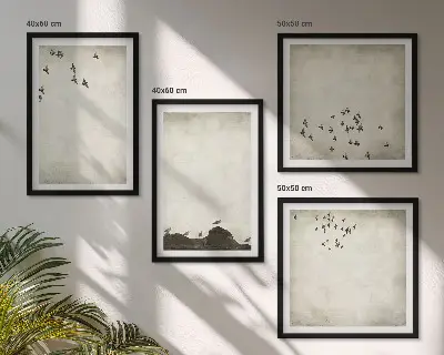 Dipinto minimalista di un uccello con cornice polittico