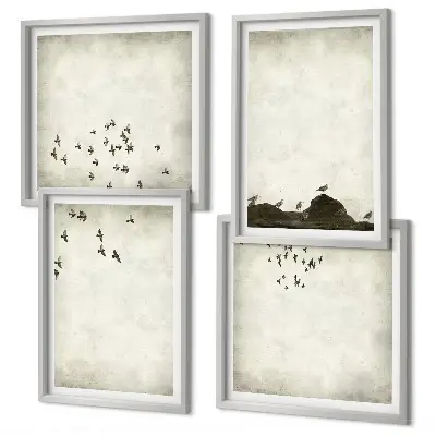 Dipinto minimalista di un uccello con cornice polittico