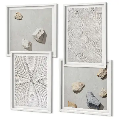 Composizione di 4 quadri decorazione con pietre di cartone geometriche