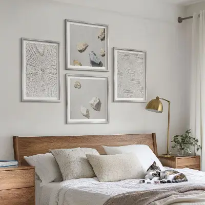 Composizione di 4 quadri decorazione con pietre di cartone geometriche