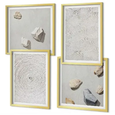 Composizione di 4 quadri decorazione con pietre di cartone geometriche