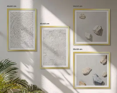 Composizione di 4 quadri decorazione con pietre di cartone geometriche
