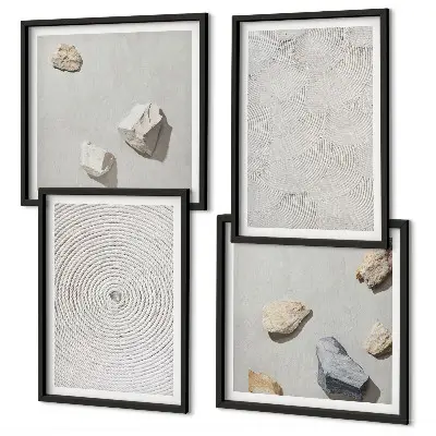 Composizione di 4 quadri decorazione con pietre di cartone geometriche