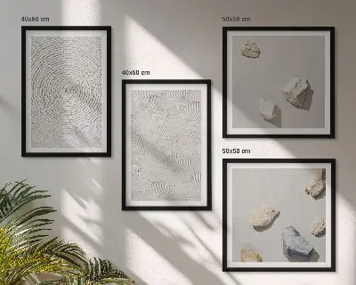 Composizione di 4 quadri decorazione con pietre di cartone geometriche