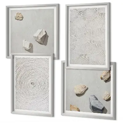 Composizione di 4 quadri decorazione con pietre di cartone geometriche