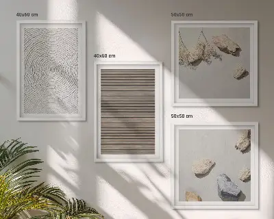 Composizione di 4 quadri con texture naturali di legno e pietre