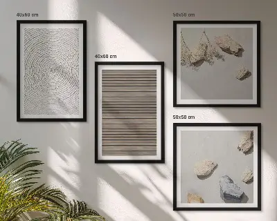Composizione di 4 quadri con texture naturali di legno e pietre