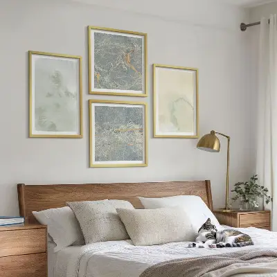Composizione di 4 quadri con colori pastello ad acquerello su tela