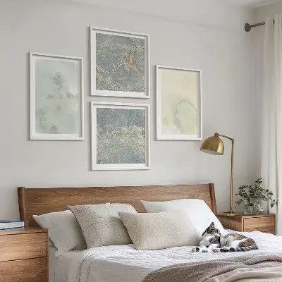 Composizione di 4 quadri con colori pastello ad acquerello su tela