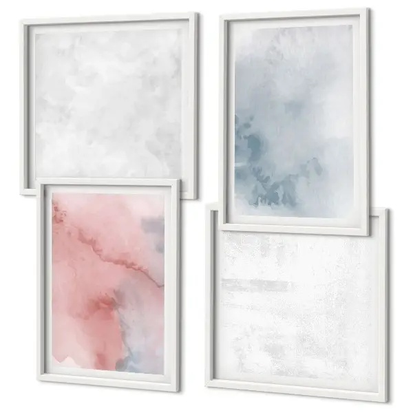 Composizione di 4 quadri con stampa a texture ad acquerello pastello