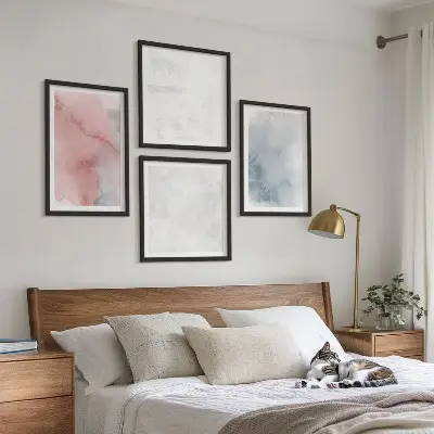 Composizione di 4 quadri con stampa a texture ad acquerello pastello