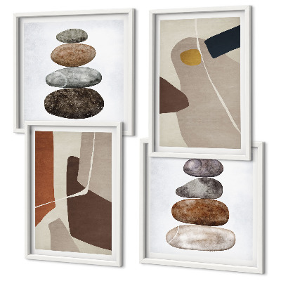 Composizione di 4 quadri Forme astratte boho