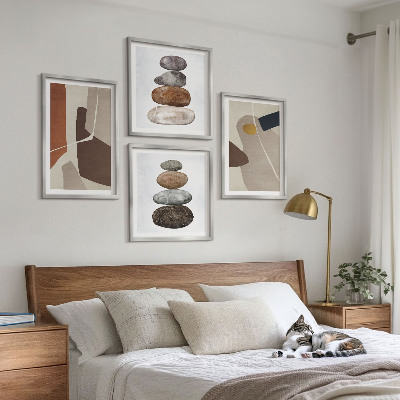 Composizione di 4 quadri Forme astratte boho