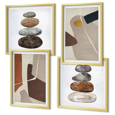 Composizione di 4 quadri Forme astratte boho