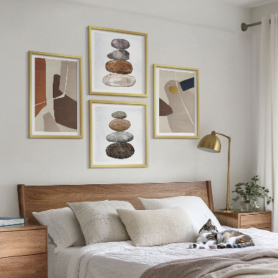 Composizione di 4 quadri Forme astratte boho