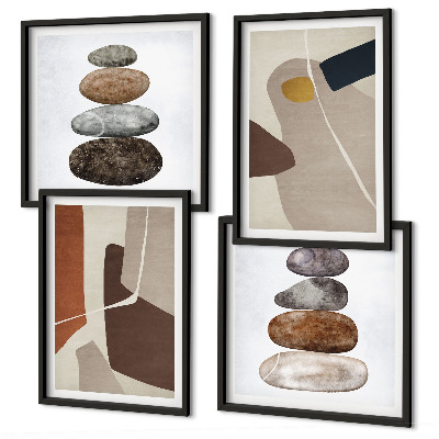 Composizione di 4 quadri Forme astratte boho