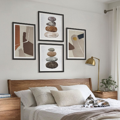 Composizione di 4 quadri Forme astratte boho