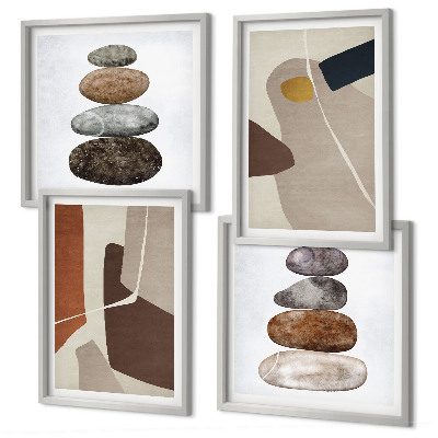 Composizione di 4 quadri Forme astratte boho
