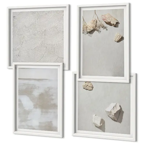 Composizione di 4 quadri con texture boho di pietre arenarie