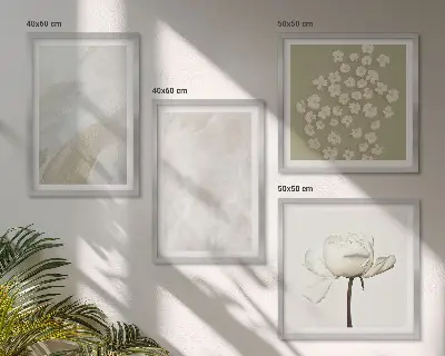 Galleria a parete con fiori alla moda e texture in stile boho