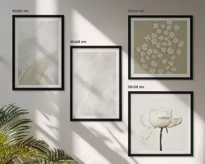 Galleria a parete con fiori alla moda e texture in stile boho