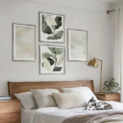 Composizione di 4 quadri con colori vivaci e astratti in stile boho