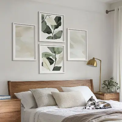 Composizione di 4 quadri con colori vivaci e astratti in stile boho