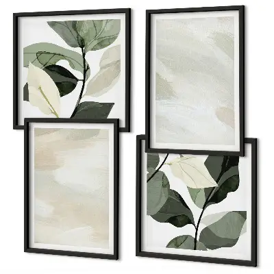 Composizione di 4 quadri con colori vivaci e astratti in stile boho