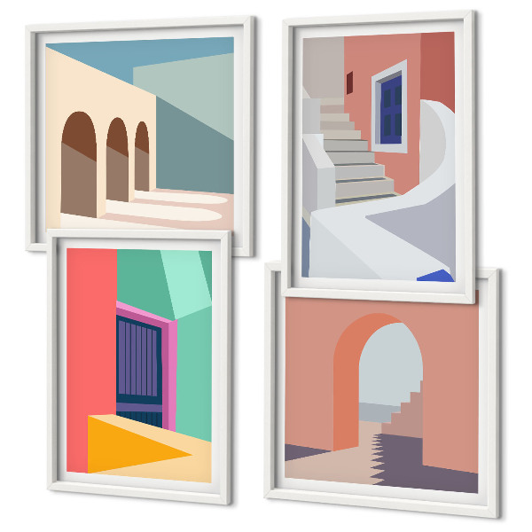 Polittico con cornice Edifici moderni e colorati