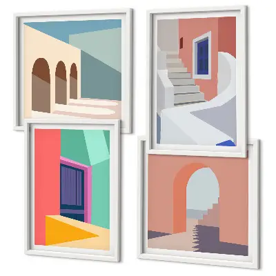 Edifici moderni e colorati polittico con cornice