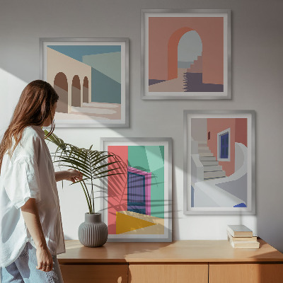 Polittico con cornice Edifici moderni e colorati