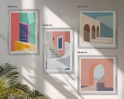 Edifici moderni e colorati polittico con cornice