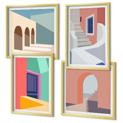 Polittico con cornice Edifici moderni e colorati