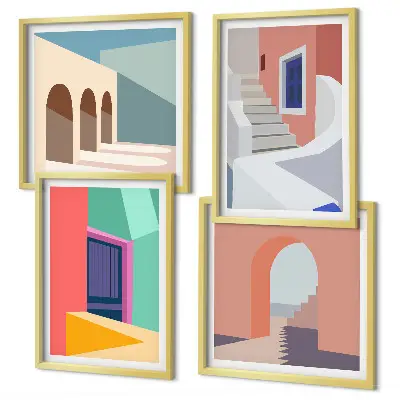 Edifici moderni e colorati polittico con cornice