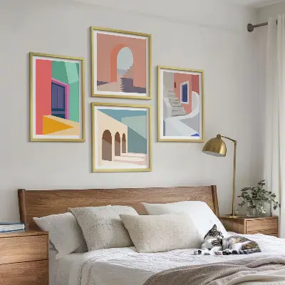 Edifici moderni e colorati polittico con cornice