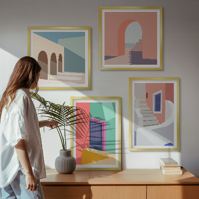Polittico con cornice Edifici moderni e colorati